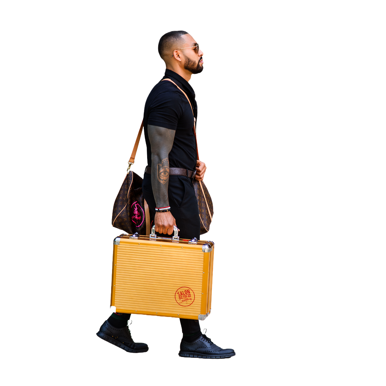Anthony walking with suitcase